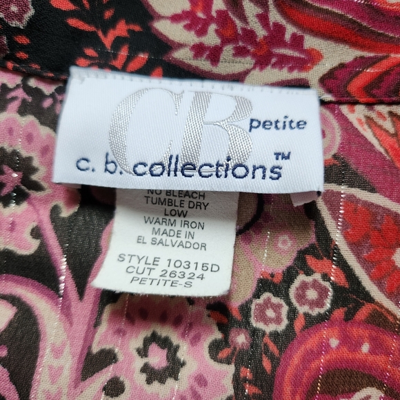 🤩c.b. collections Paisley Button Up 3/4 Sleeve Blouse w/Attached Tank Size SP - Picture 2 of 6